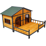 Wooden Large Dog House Outdoor Double XL Dog Kennel with Elevated Floor and Porch, Weatherproof W465P189954