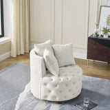 Velvet Upholstered Swivel Chair for Living Room, with Button Tufted Design and Movable Wheels, W48790918