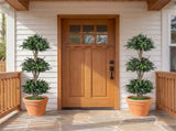 51" Artificial Boxwood Topiary Tree with 59 Flowers, Realistic Faux Evergreen Plant - Purple 34343243