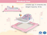Pink Foldable Baby Walker with Detachable Tray & Shape Sorter Toys, 3-Level Height Adjustable for 94667255