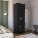 Armoire Wardrove 76" H, Hanging Rod, 2 Drawers, 1 Shelf, Black B097P199751
