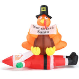 4.9 FT Lighted Christmas Inflatable Decoration, Inflatable Turkey Sitting on Santa Claus, Funny Blow 44323211