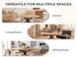 42" Round Dining Table for 4 Persons, Melamine MDF Tabletop & Black Metal Cross Legs, Natural Wood 74770377