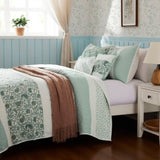 ZUN 6 Piece Cotton Percale Quilt Set with Throw Pillows Aqua King/Cal King B035129022