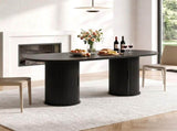 70.9" Oval Dining Table for 6 People, Fluted Cylindrical Pedestals with Roll-up Door Storage 29466713