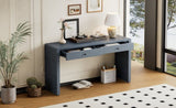 TREXM Curved Table with Storage, Wooden Entryway Table with 2 Drawers, Farmhouse Rustic N715P244723M