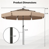 10 foot taupe terrace umbrella with solar powered LED lights and multi-layered ventilated roof 60207818