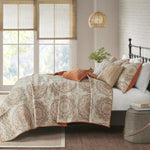 ZUN 6 Piece Reversible Quilt Set with Throw Pillows Orange King/Cal King B03597403