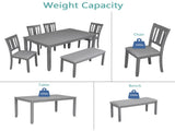 6 Piece Kitchen Set, Rectangular Wooden Table with 4 Upholstered Chairs and a Bench, 50401072