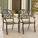 ZUN Set of 2 Cast Aluminum Patio Dining Chairs, Stackable Outdoor Bistro Chairs with Armrests for 93510049