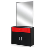 ZUN 15% E0 chipboard linen top 1 drawer 1 door with mirror Salon cabinet black and red 87943446