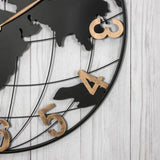 36 Inch Large Black Metal Wall Clock, Modern Silent World Map Wall Clock with Vintage Gold Arabic W1445P249305