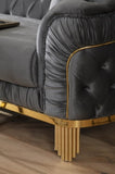 Loveseat in Grey and Gold with Fabric button-tufted velvet upholstery Finish 698781499122