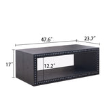 Black Beaded Edge Coffee Table 47.6" Rectangular Center Table with Open Storage Shelf, Modern W2729P309448
