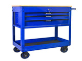 3 DRAWERS MULTIFUNCTIONAL TOOL CART WITH WHEELS AND WOODEN TOP-Blue W1102P316944