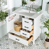 30" White Bathroom Vanity with Sink Combination Set, Bathroom Storage Cabinet with Soft Close Door, N729P177787K