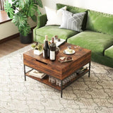 Farmhouse Flip Top Coffee Table with Storage 31.5" Rustic Wood Grain Table, Hidden Storage T2398P354184