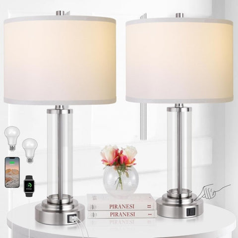 ZUN Touch Control Table Lamps Set of 2 with USB Ports, 3-Way Dimmable Bedside Lamp for Living Room T3146P272427