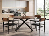 4 Seater Round Dining Table Set with Cross Legs, 1 Table and 4 Chairs, MDF with Melamine Veneer, 26247129