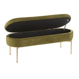 Chloe Contemporary/Glam Storage Bench in Gold Metal and Green Velvet by LumiSource B202P223454