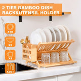 Bamboo Dish Rack, 3-Tier Foldable Wood Dish Drying Rack for Kitchen Counter Space-Saving Organizer 64622063