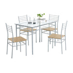 ZUN [110 x 70 x 76cm] Iron Glass Dining Table and Chairs Silver One Table and Four Chairs MDF Cushion 95820991