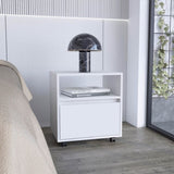 Nightstand 20"H, with One Open Shelf, 1 Drawer and Casters, White B097133213