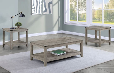 ZUN Rustic Gray Brown 3-Piece Cocktail Set Wooden Table Top Rectangular Coffee Table and Two Matching B011P244325