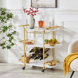 ZUN Painted Three-layer Bar Cart, With Wine Rack And Glass Holder, Suitable for Families And Small 88893934