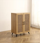 ZUN Natural Rattan Storage Cabinet Double-Door Shoe Cabinet with Large Storage Space and Durable W158183857