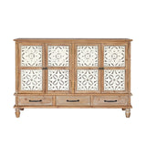59.06" Chic Natural Wood Accent Cabinet, 4 Doord 3 drawers Sideboard Buffet with Adjustable Shelves, W2295P290643
