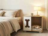 Cat Dog House Dog Bed Side Table Wooden Dog Condo with Bone-shape Window and Thick Metal Legs 58782516
