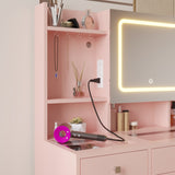 Apple Pink Textured Particle Board with Melamine Laminate, Tempered Glass Top, Five-Drawer Dressing 23583211