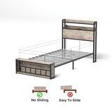 Twin Bed Frames , Headboard and Charging Station & LED Light for Bedroom, Solid and Stable, Noise 01956866