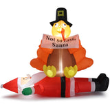 4.9 FT Lighted Christmas Inflatable Decoration, Inflatable Turkey Sitting on Santa Claus, Funny Blow 44323211