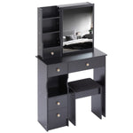 ZUN Small Size Left Drawer Desktop Vanity Table + Cushioned Stool, Extra Large Sliding Mirror, Multi W936P202257