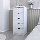 ZUN Logan White 5 Narrow Drawer Dresser B062P175095