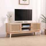 ZUN SUPERJARE Boho TV Stand for 55 Inch TV, Entertainment Center with Adjustable Shelf,Real Rattan TV W2629P176848