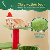 32in Cat Scratching Posts Tower with Cat Condo and Hammock, Christmas Themed Plush Cat Tree with Cat 13527458