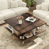 2-Tier Living Room Coffee Table - Square Design with 4 Storage Compartments 48928251
