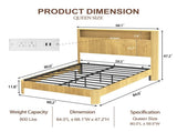 Queen Size bed frame with storage headboard, built-in charging station, wavy curved lines design, W1162P357260