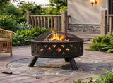30 Inch Round Outdoor Wood Pit, Heavy Duty Wrought Iron Firepit with Hinged Spark 98743437