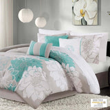 Printed Cotton Sateen Comforter Set Aqua Queen B03596885
