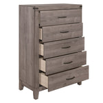 ZUN Brownish Gray Finish 1pc Bedroom Chest of 5 Drawers Melamine Laminate Dark Metal Hardware Corner B01152308