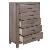 ZUN Brownish Gray Finish 1pc Bedroom Chest of 5 Drawers Melamine Laminate Dark Metal Hardware Corner B01152308