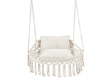Beige Boho Macrame Hanging Swing Chair with 2 Padded Cushions, 330LBS Capacity Hammock Chair for 25444551