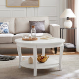 Traditional Round Coffee with Open Storage Shelf,2-Tier Storage Wood Center Circle Accent W1693P216918