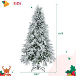 ZUN 7.5FT Pre-Lit Spruce Snow Flocked Christmas Tree, Artificial Hinged Xmas Tree with 350 Multi-Color 28786227