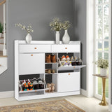 ZUN FCH 4 Drawers 2 Drawers with Top Baffle Shoe Cabinet Particle Board 128*25*107cm White 41329802