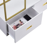 70.8 Inch Round Office Bookcase Bookshelf, Display Shelf, Two Drawers, Gold Frame WF306850AAG